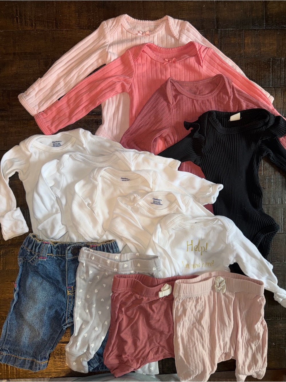 Newborn Mixed Lot: Long-Sleeve Bodysuits and multiple pants